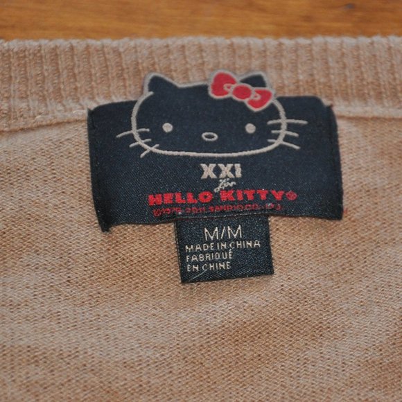 Hello Kitty Long Cardigan Forever 21 Limited Edition Button-up Knit SWEATER Tan - Picture 3 of 3